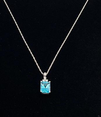 Necklace and Pendent stamped 10K, aqua stone w/3 diamonds