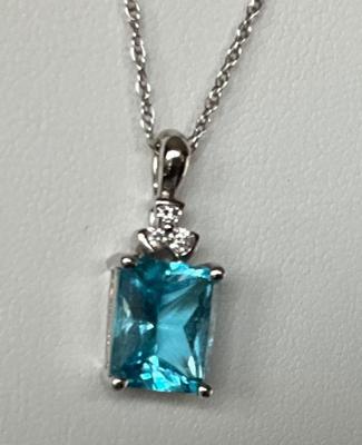 Necklace and Pendent stamped 10K, aqua stone w/3 diamonds