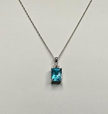 Necklace and Pendent stamped 10K, aqua stone w/3 diamonds