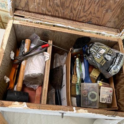 Lot 83 Wood box of tools & misc