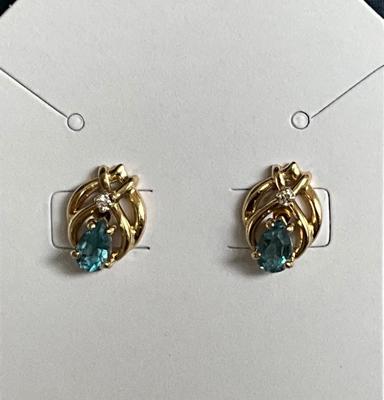 Pieced Earrings stamped 14K w/aqua stone/diamond stone