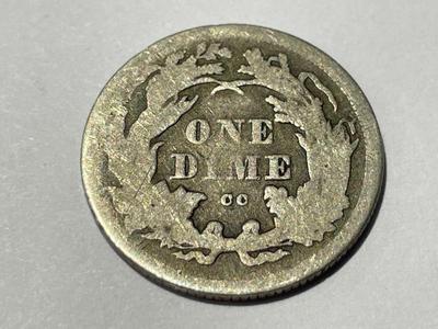 1875-CC (CARSON CITY MINT MARK ABOVE WREATH) GOOD CONDITION LIBERTY SEATED DIME TYPE COIN AS PICTURED.