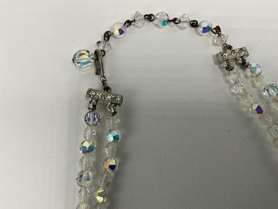 Vintage Aurora Borealis Crystal Necklace 14in w/Clip Earrings