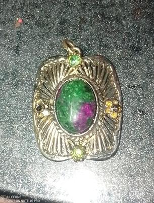 Ziosite Ruby & 14k Gold Pendant w/ 2 .50ct Round Emeralds