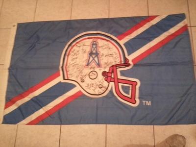 Autographed Houston Oilers Flag from Last game as Oilers