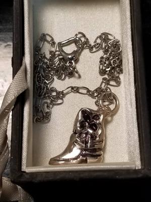 Handmade 14k White Gold Boot Pendant on 18" 14k Figaro Chain