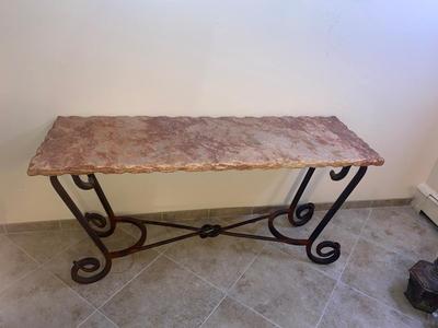 NICE STONE TOP & WROUGHT IRON SOFA/FOYER TABLE
