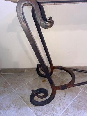 NICE STONE TOP & WROUGHT IRON SOFA/FOYER TABLE