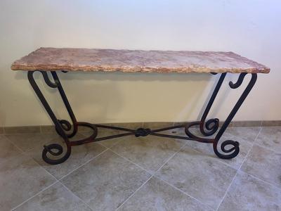 NICE STONE TOP & WROUGHT IRON SOFA/FOYER TABLE