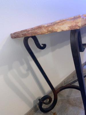 NICE STONE TOP & WROUGHT IRON SOFA/FOYER TABLE
