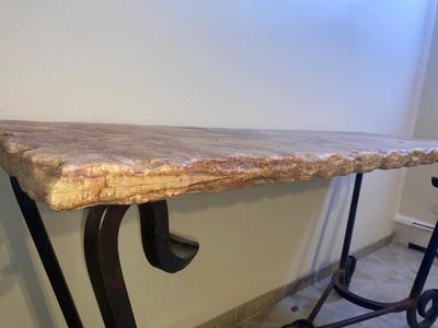 NICE STONE TOP & WROUGHT IRON SOFA/FOYER TABLE