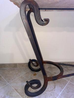NICE STONE TOP & WROUGHT IRON SOFA/FOYER TABLE
