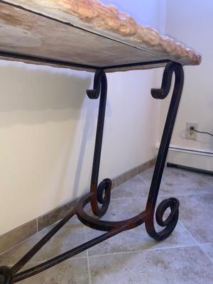 NICE STONE TOP & WROUGHT IRON SOFA/FOYER TABLE