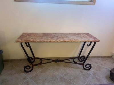 NICE STONE TOP & WROUGHT IRON SOFA/FOYER TABLE