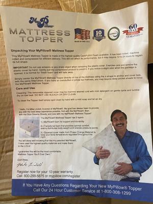 BRAND NEW MY PILLOW QUEEN SIZE MATTRESS TOPPER!