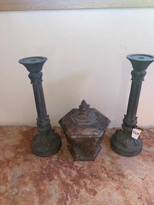NICE ACCENT CANDLE HOLDERS AND CONTAINER W/LID