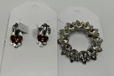 Glitzy Crystal Clip Earrings and Brooch