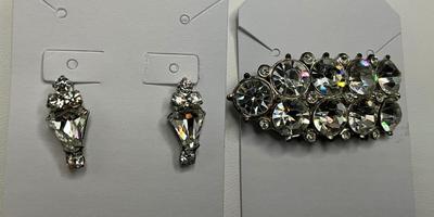 CZ clip earrings and brooch