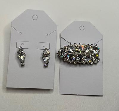CZ clip earrings and brooch