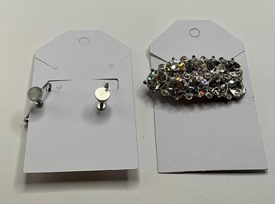 CZ clip earrings and brooch
