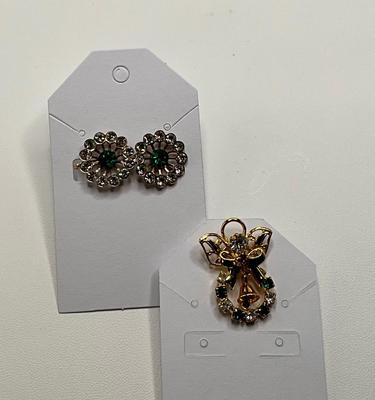 Austrian crystals and green center stone Clip PE, and an Angels Pin