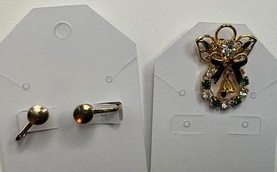 Austrian crystals and green center stone Clip PE, and an Angels Pin