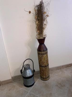 TRENDY GALVANIZED CAN WITH IRON HANDLE AND LARGE TIN VASE