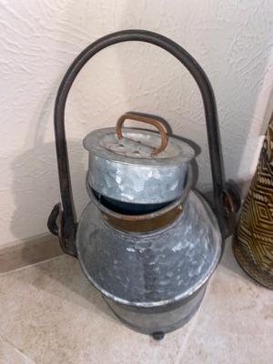 TRENDY GALVANIZED CAN WITH IRON HANDLE AND LARGE TIN VASE