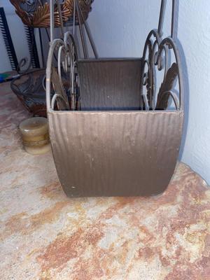 CANDLE, DOUBLE COPPER FRUIT BASKET AND LIKE HANDLED BASKET