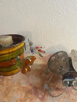 HOUSE PLANT HANGERS, PAINTED TIN CAN CANDLE HOLDERS A NEAT LIL BUG
