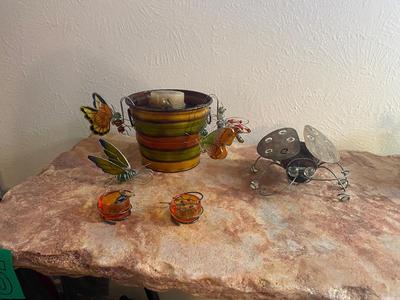HOUSE PLANT HANGERS, PAINTED TIN CAN CANDLE HOLDERS A NEAT LIL BUG