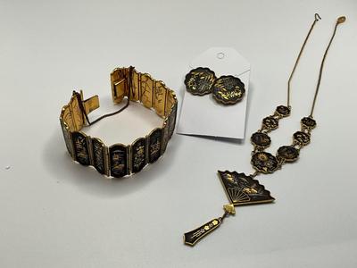Vintage Japanese K24 Damascene Jewelry set, Rare find