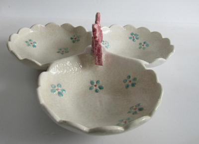 Vintage Hull Pottery Butterfly 3 Part Candy Dish With Applied Butterfly