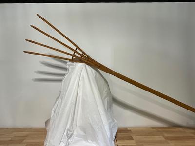 Wooden Haying Pitch Fork, 5.5ft tall