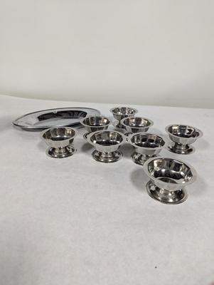 Foreman Ware Plate & Stainless Steel Footed Ice Cream Sherbet Dessert Bowls