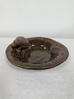 Signed Pottery Bowl With Turtle