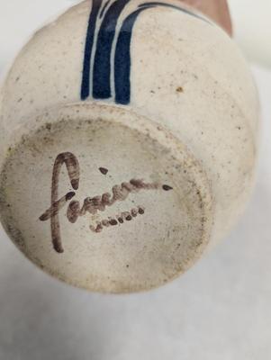 Hand Made Signed Blue & Gray Pottery Vase