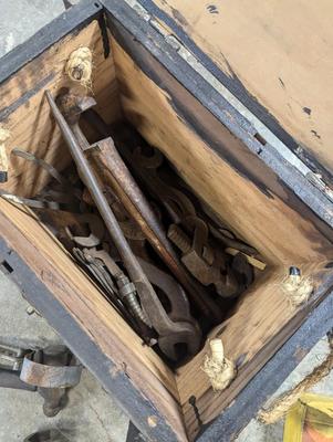 Antique Tools With Wooden Tool Box