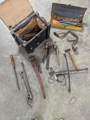 Antique Tools With Wooden Tool Box