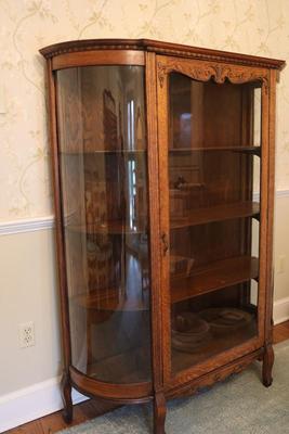 Antique Curved Glass Curio Cabinet with Four Shelves