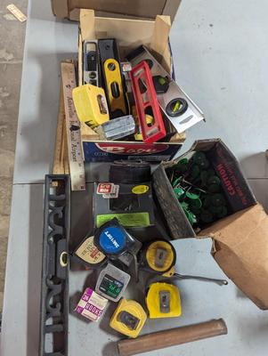 Assortment Of Measuring Tapes Levels & Hardware