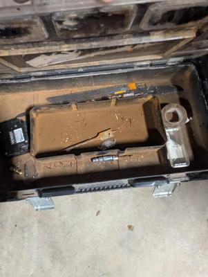 Black Plastic Tool Box With Tools
