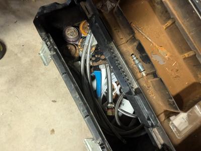 Black Plastic Tool Box With Tools