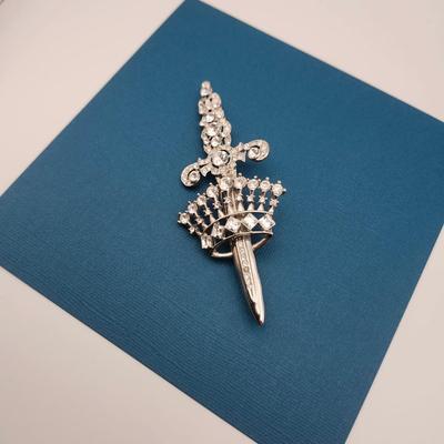 Sword and Crown Rhinestone Brooch