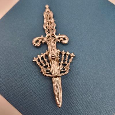 Sword and Crown Rhinestone Brooch