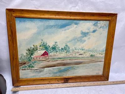 Framed Art: Country Barn on Field