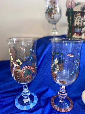 LOVELY HAND PAINTED GOBLETS A PRETTY CANDLE HOUSE AND MORE!