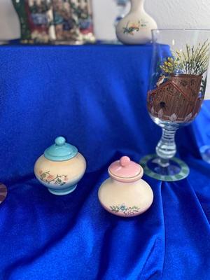 LOVELY HAND PAINTED GOBLETS A PRETTY CANDLE HOUSE AND MORE!