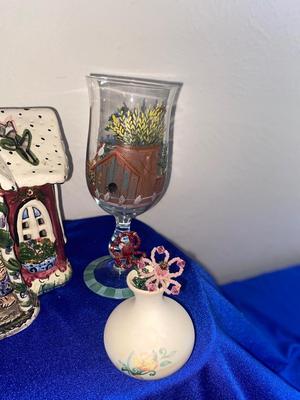 LOVELY HAND PAINTED GOBLETS A PRETTY CANDLE HOUSE AND MORE!