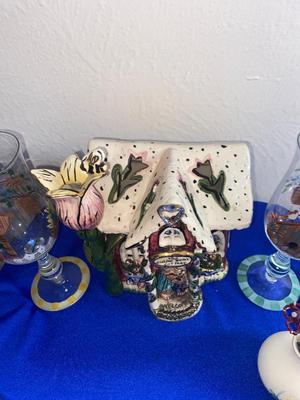 LOVELY HAND PAINTED GOBLETS A PRETTY CANDLE HOUSE AND MORE!